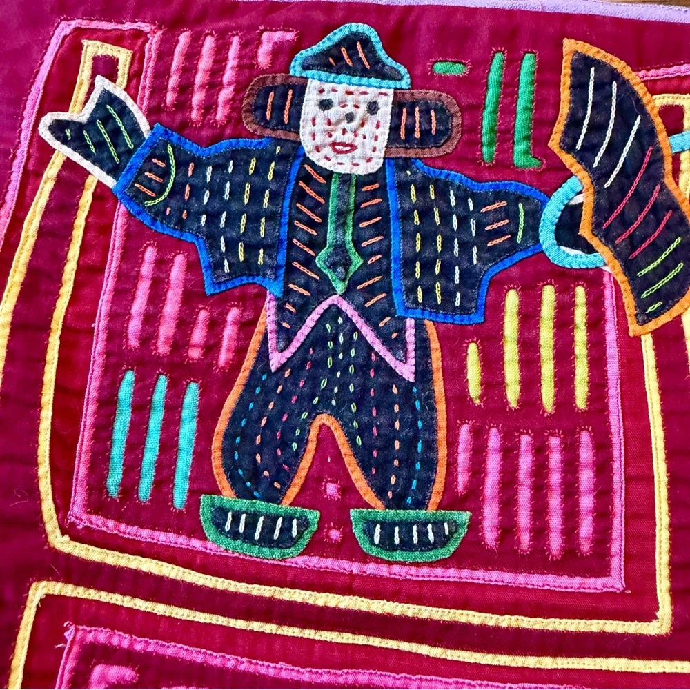 Mola Scarecrow Shoulder Purse Bag Kuna Guna Vintage Panama Retro Travel Souvenir
